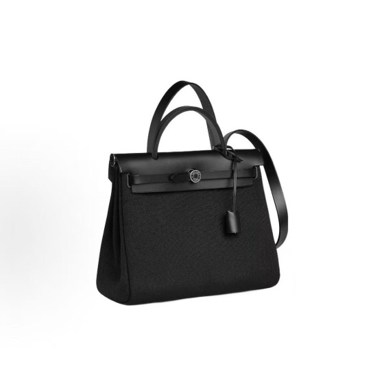 HERMES Herbag Zip 31 laque Silver buckle shoulder crossbody handbag 31 Unisex Couple Style 89 Noir Black